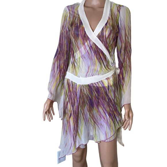 Diane Von Furstenberg Dresses & Skirts - Diane Von Furstenberg wrap White Pink Yellow & Multi Silk Sheer Abstract Dress